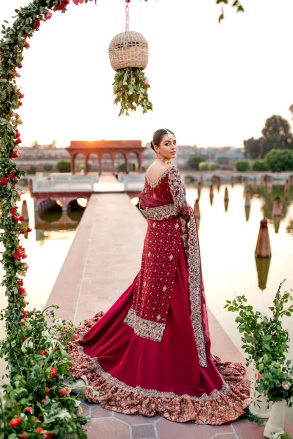 Red Raw Silk Lehenga Shirt Pakistani Wedding Dresses - Image 2