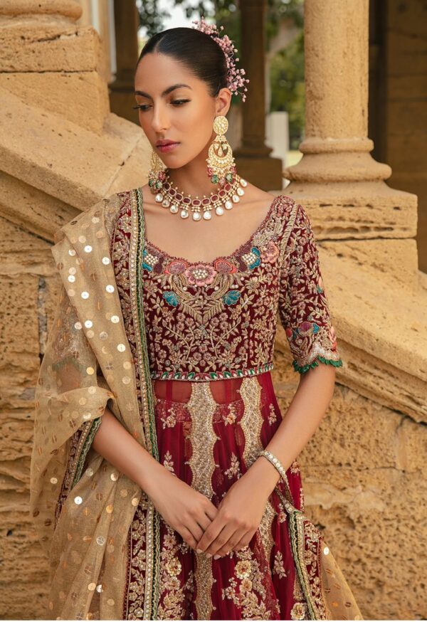 AK Bridals Maroon Bridal Ensemble - Image 3